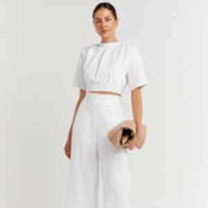 VANCE WHITE LINEN CROP TOP - 4 / WHITE